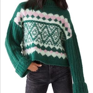 Free People Women's Alpine Crop Mock Neck Sweater Green X-Small